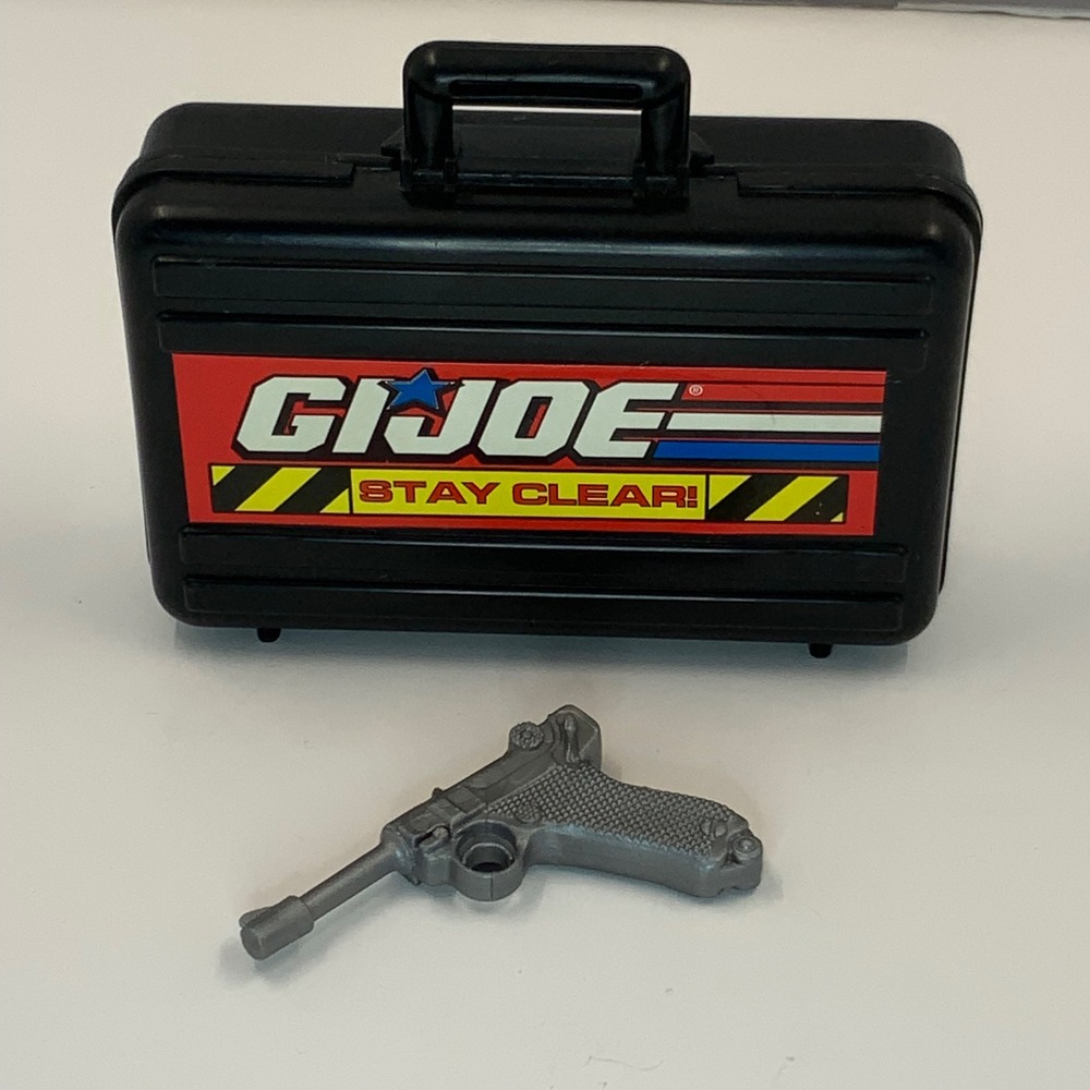 Vintage GI Joe Black Stay Clear Briefcase with Silver Luger Pistol Accessory